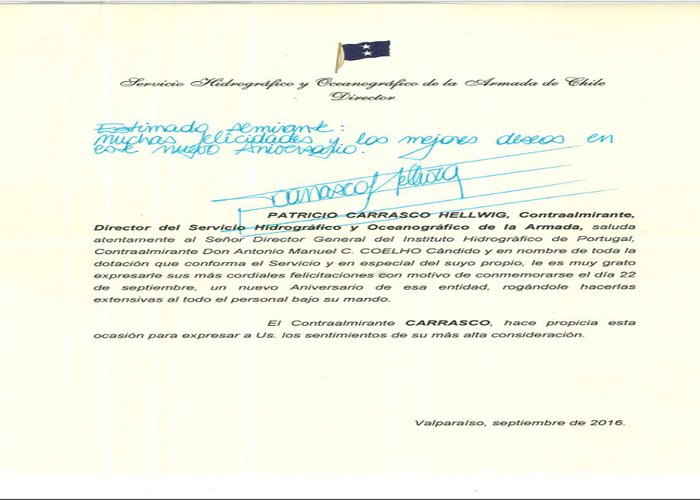 Carta do Diretor do Serviço Hidrográfico e Oceanográfico da Armada do Chile ao IH