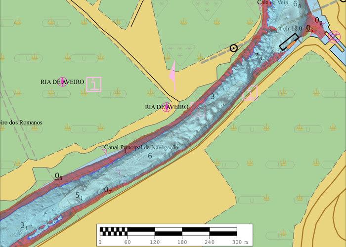Imagem das Águas Livres com 3m de maré considerando um resguardo abaixo da quilha de 5.5 m