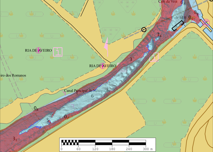 Águas livres referidas ao ZH considerando um resguardo abaixo da quilha de 5.5 m