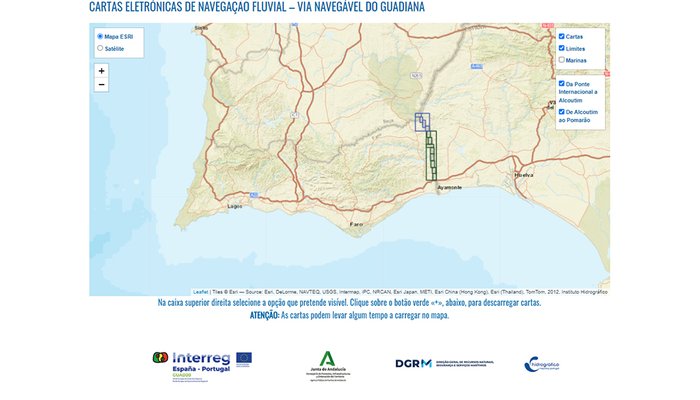 Rio Guadiana: cartas eletrónicas de navegação disponíveis para download gratuito na página do IH