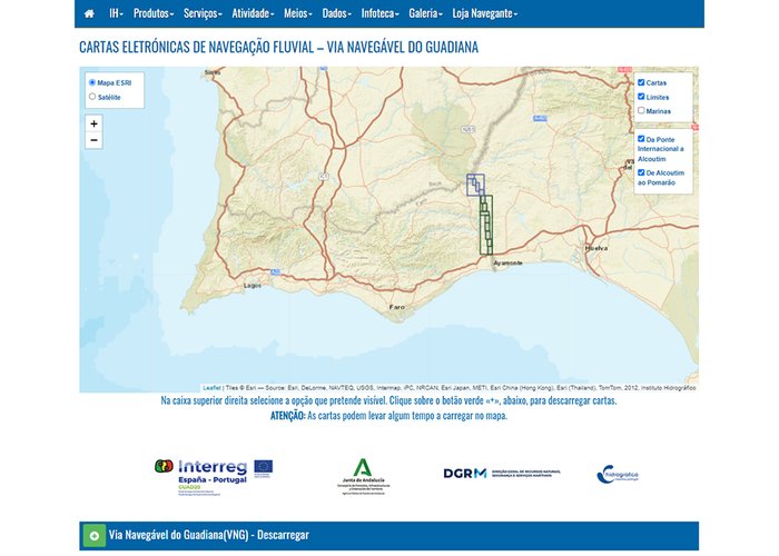 Rio Guadiana: cartas eletrónicas de navegação disponíveis para download gratuito na página do IH