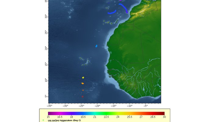 Localização e dados obtidos das 8 boias derivantes