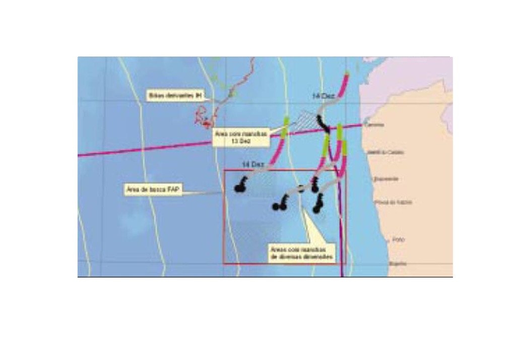 Máxima deriva de vento para sul da mancha chegada à costa galega